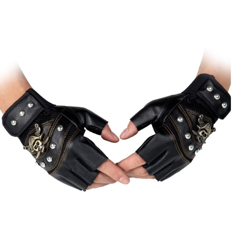 Halloluck Black Studded Gloves Steampunk Gothic Punk 80s Rocker Costume Rivet Motorcycle Car Driving Gloves Captain Fingerless Mittens - Image 1